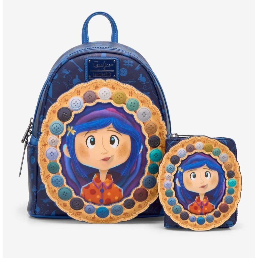 NWT Loungefly Coraline Portal Button Frame Lenticular Mini‎ Backpack and Wallet